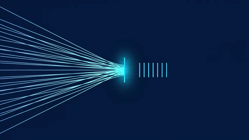 Illustration abstraite : un faisceau de lignes bleues bute sur une barre de lumière verticale ; au-delà, seuls quelques segments courts subsistent.