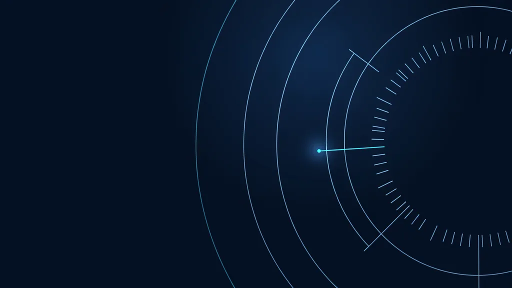 Illustration abstraite : arcs concentriques et graduations fines d&rsquo;un cadran d&rsquo;instrument, avec une unique aiguille cyan.
