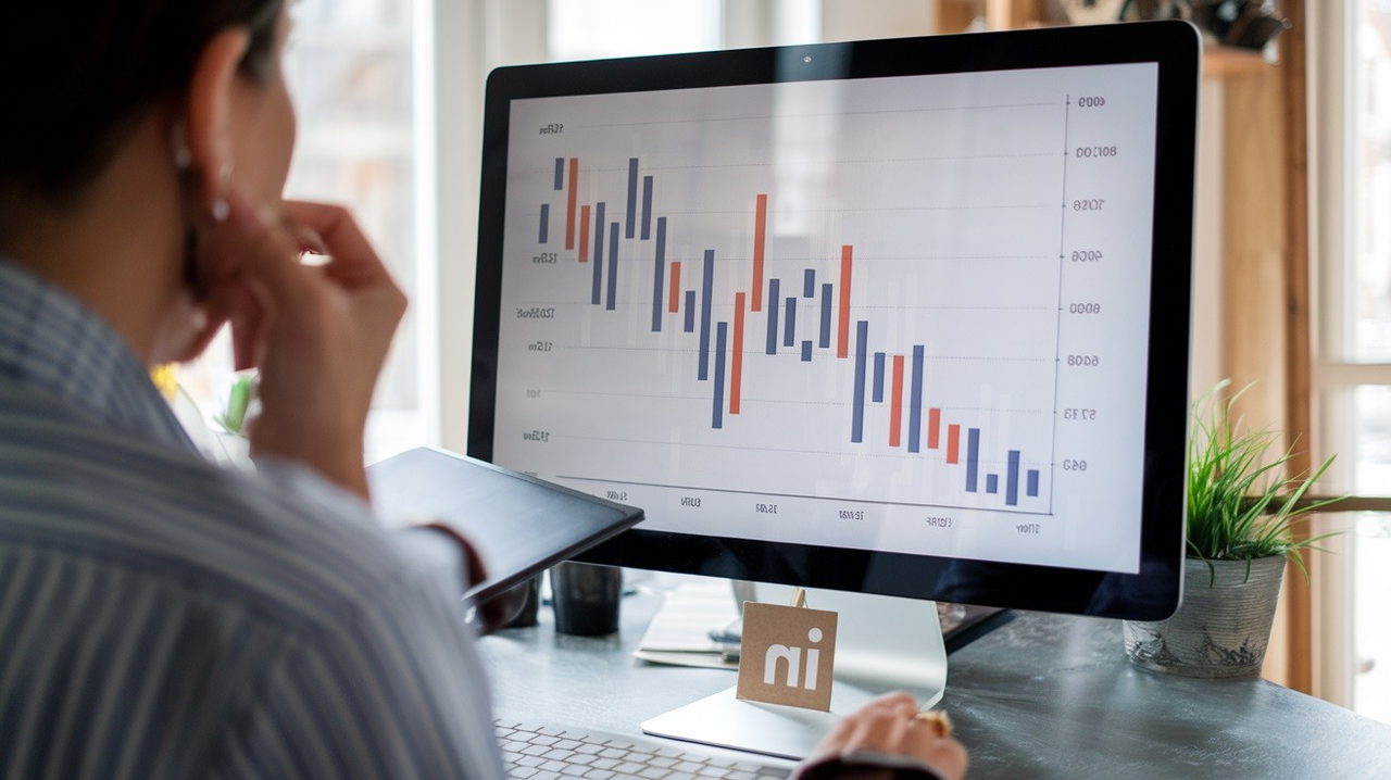 Illustration : une personne analyse des graphiques de performance sur un grand écran